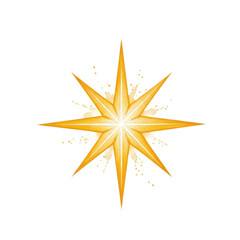 Obraz premium a luminous, hand-painted eight-pointed star of bethlehem in vibrant golden yellow and ochre watercolor washes, isolated on textured off-white paper, minimalist and sacred christmas icon