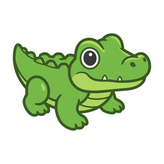 Naklejka premium Cute Green Baby Crocodile or Alligator Cartoon Character Mascot Vector