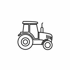 Obraz premium A simple line art illustration of a tractor, isolated against an uncluttered backdrop. The vehicle is depicted from the side, with its essential features. 