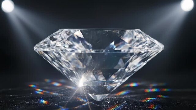 Abstract Diamond Rotating. Shiny Diamond And Dark Background.
