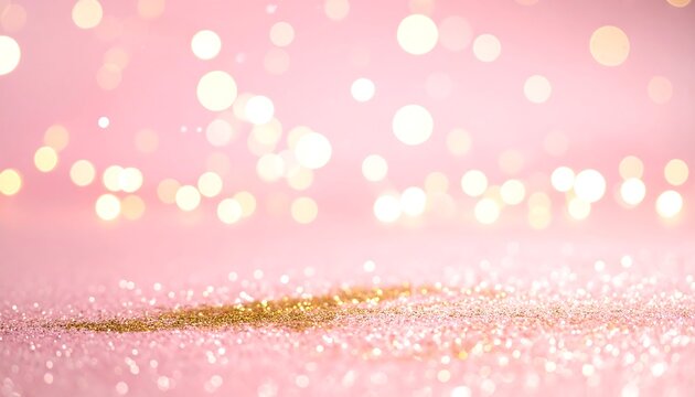A pink background with gold sparkles and bokeh lights