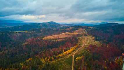 a beautiful autumn landscape of mountains and forest