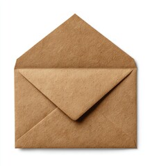 Open brown paper envelope on a white background