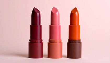 lipstick 3 color nude isolated pink background