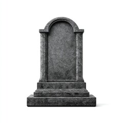 A tall, grey, weathered stone monument with a rounded arch top