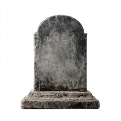 A weathered, blank stone tombstone with a curved top, isolated on white
