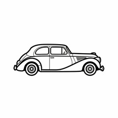 Vintage car illustration, classic car black and white line art