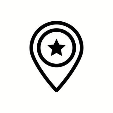 A black and white location icon featuring a star inside the pointer, indicating a favorite or key place