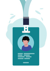 Modern ID Card Badge Illustration with Lanyard Flat Design Concept