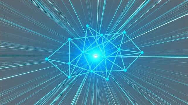 Abstract blue network diagram with interconnected nodes and lines, representing data connectivity, AI neural networks, or systems architecture &mdash; clean vector-style illustration on white background.