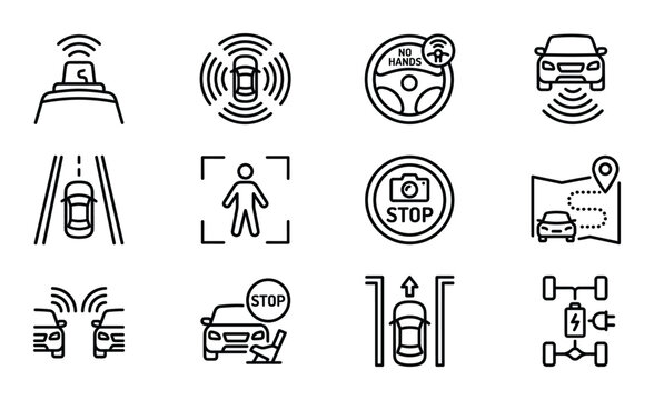 Self driving car vector icon set future technology autonomous vehicle sensor and more