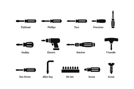 Assorted screwdrivers and tools set with flathead phillips torx and more