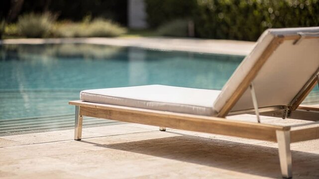 Chaise Swimming Pool Outdoor Relaxation Summer Sunlight Luxury Vacation Creating Serene and Peaceful Atmosphere for Leisure