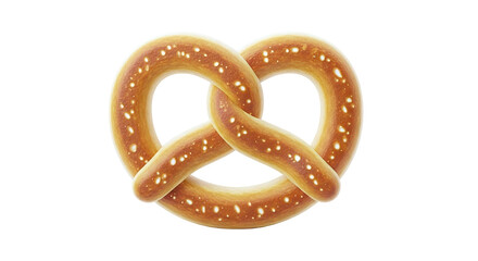 Golden Brown Pretzel with Salt Crystals on White Background