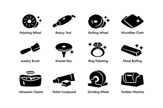 Jewelry polishing tools: dremel disc, rotary tool, ultrasonic cleaner, microfiber cloth