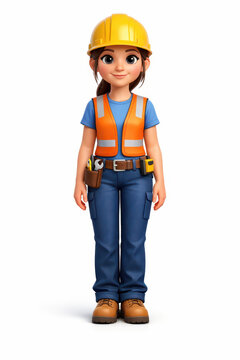 A cartoon character wearing a construction helmet and safety vest.