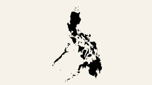 Philippines Map Silhouette - Black Outline of Philippine Islands on Simple Neutral Background
