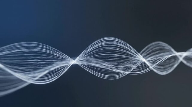 White abstract sinusoidal waves on a dark blue backdrop linear and ethereal