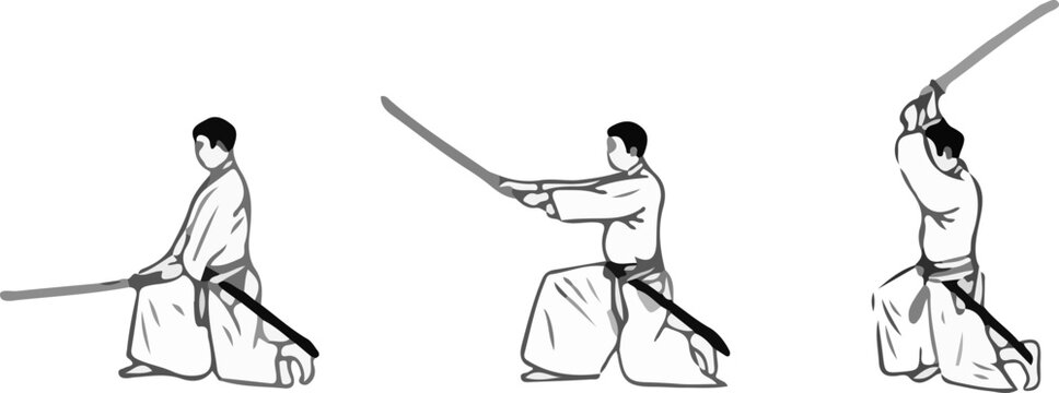 Detailed Katana Sword Martial Arts Techniques Poster with Nuki Tsuke, Kiri Oroshi, Chiburi and Noto for Dojo Wall Art and Education