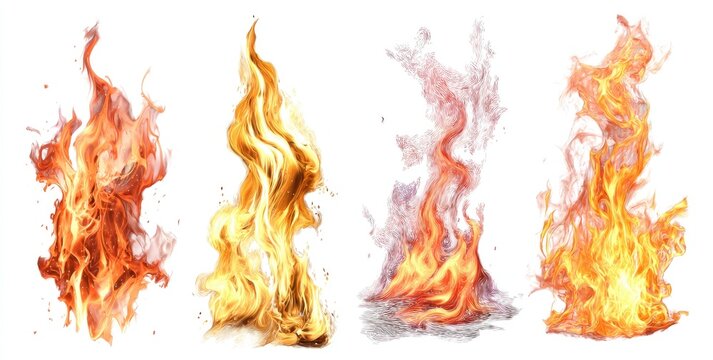 Four distinct, vibrant flames against a white background