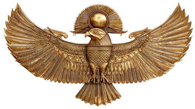 Ra solar god with falcon head and radiant disk, divine light style, isolated on a white background,