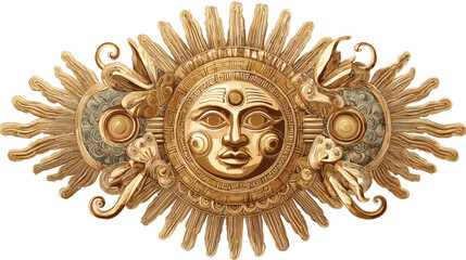Fototapeta premium Inti golden sun deity with radiant rays, andean mythology illustration, isolated on a white background