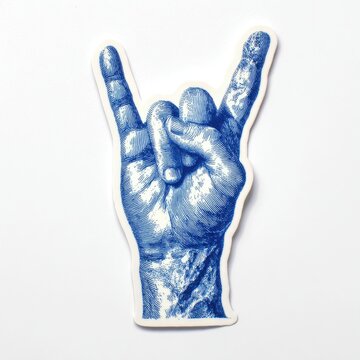 Blue hand gesture for heavy metal, rock music, and devil horns
