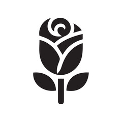 Obraz premium Minimalist Rose Flower Icon in Bold Black Outline