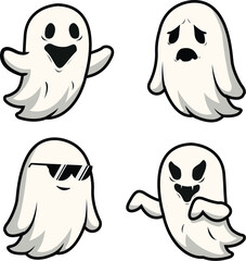 Obraz premium Cute cartoon ghost characters set for Halloween design