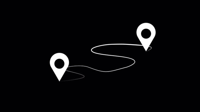 2 Location Point Connection with Lines Animation. Location Pin Pointer Path on Transparent Background. 4K Motion Graphic.