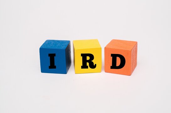 Colorful block with text IRD. IRD acronym for Inland Revenue Department