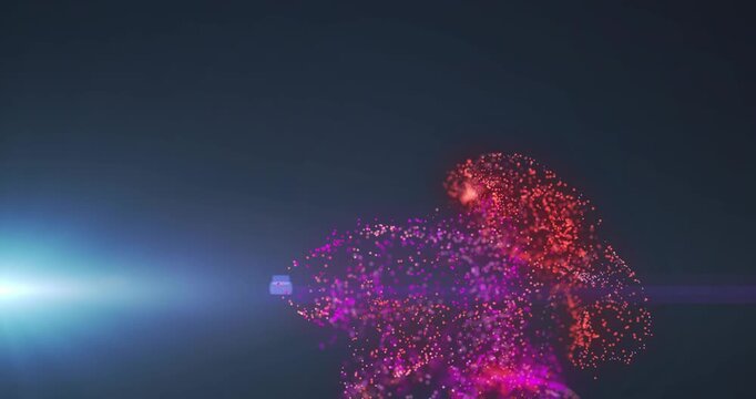 After pause red sparks starting growing forming cloud filling right half to contrast blue flare