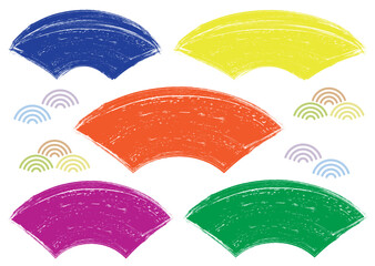 手描き筆タッチの和風扇型フレーム/鮮やかセット