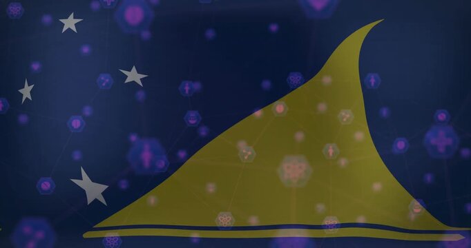 Left nodes sparking, covering yellow sail morphing and pulsing, then fading, showing network links