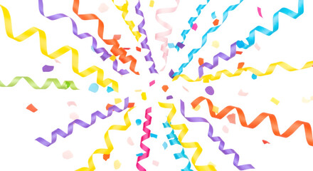 Obraz premium Vibrant colorful streamers on transparent background for party decorations