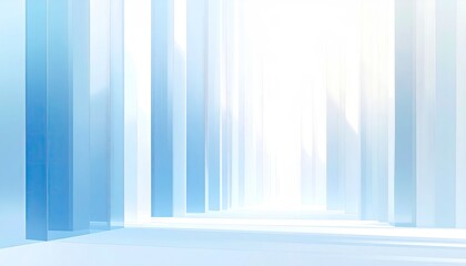 Fototapeta premium Abstract blue and white corridor of pillars fading into light