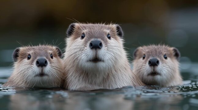 Young otter river otter family aquatic mammal wet fur freshwater portrait playful curious expressions soft fur natural light intimate wildlife