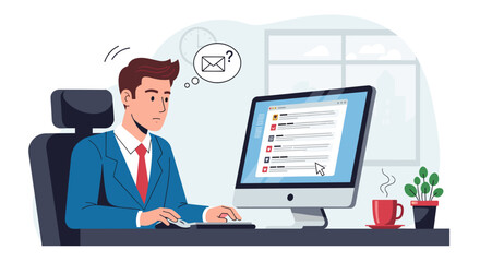 Man Working on Computer with Email.