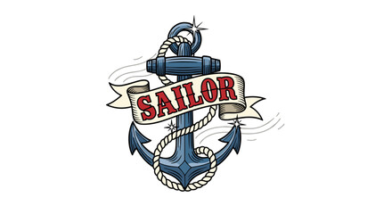 Nautical Anchor with Sailor Ribbon Emblem.