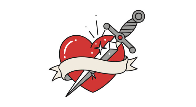 Tattoo Style Heart with Dagger Illustration.