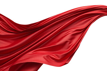 Silk's lustrous red fabric flutters in the breeze against a transparent background. Composition material. Already cut out.