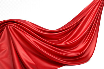 Silk's lustrous red fabric flutters in the breeze against a transparent background. Composition material. Already cut out.