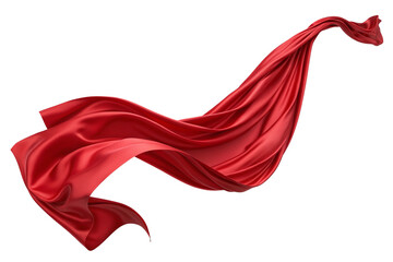 Silk's lustrous red fabric flutters in the breeze against a transparent background. Composition material. Already cut out.