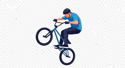 Naklejka premium BMX rider performing a wheelie trick on a bicycle, dynamic action pose, flat design