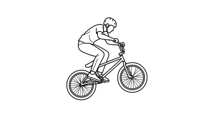 Naklejka premium BMX Rider Performing Trick on Bicycle, Outline Drawing, Dynamic Action