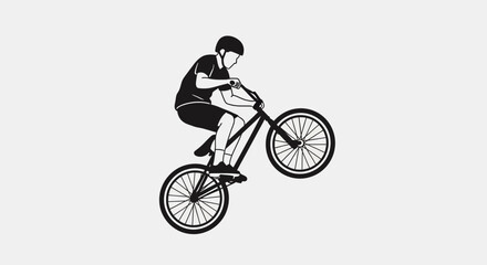 Naklejka premium BMX Rider Performing Wheelie Trick on Bicycle, Black Silhouette Icon