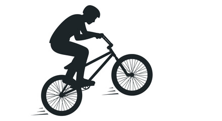Obraz premium Silhouette of a person riding a BMX bike, performing a stunt on a white background