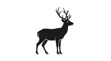 Obraz premium Black silhouette of a deer with antlers standing alone on white background symbolizing wildlife and nature