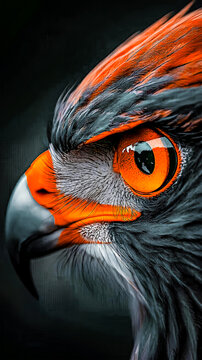 Close-up of Hawk Eye with Orange Feathers
