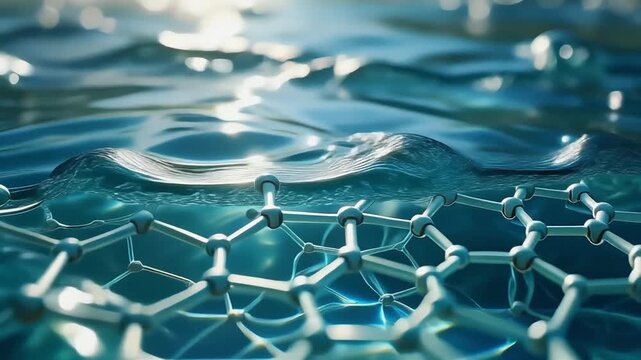 Sustainability profession expert analyzing green economy initiatives with water molecules in a serene aquatic environment, viewed from above